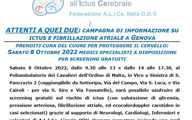 SCREENING ALL'AMBULATORIO DEI CAVALIERI DI MALTA - GENOVA