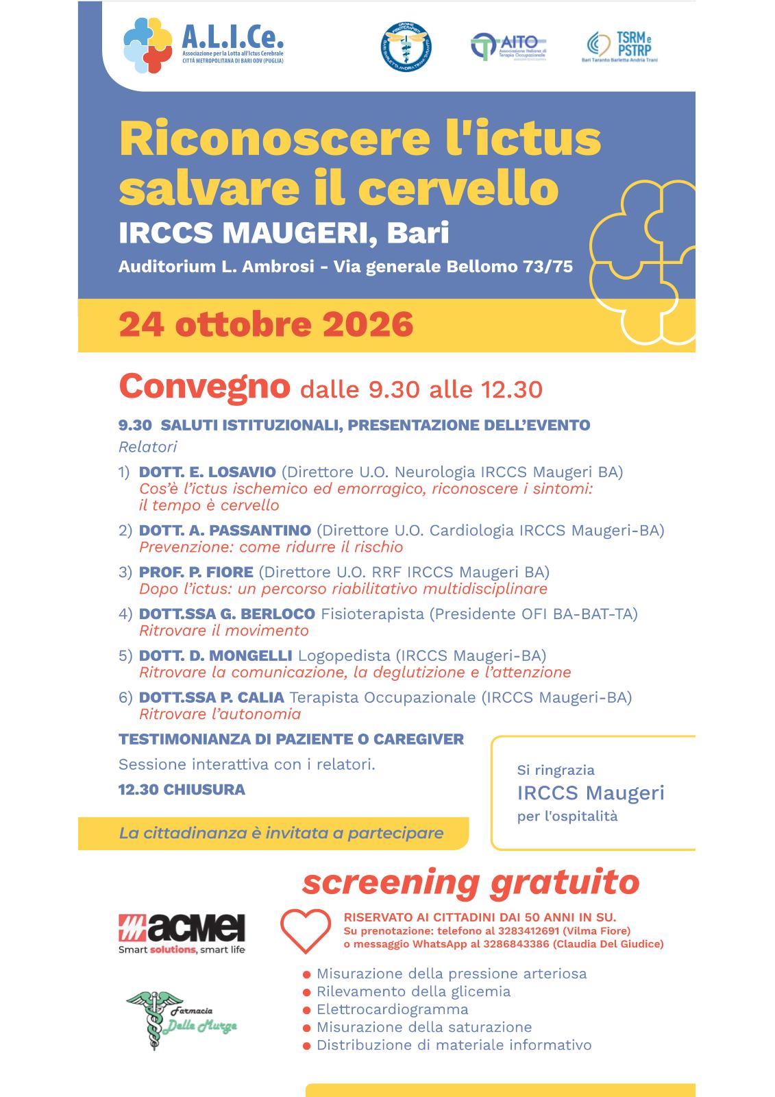 Bari – Riconoscere l'ictus, salvare il cervello, 24 ottobre