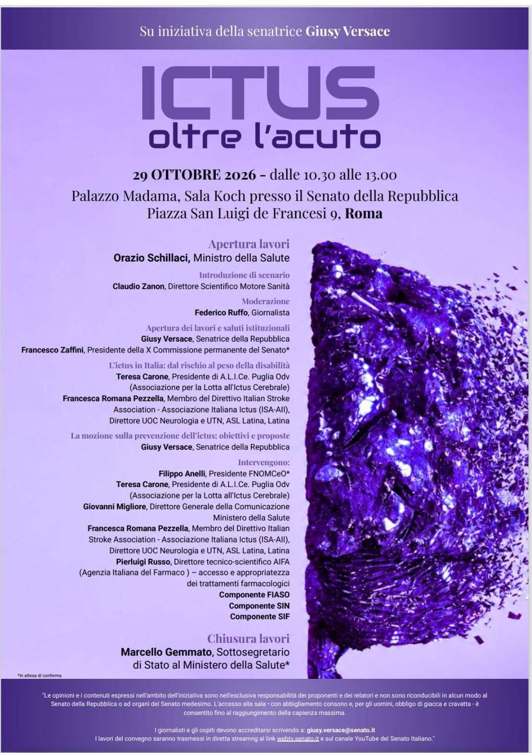 Locandina convegno Ictus, oltre l'acuto - Senato 29 ottobre 2026