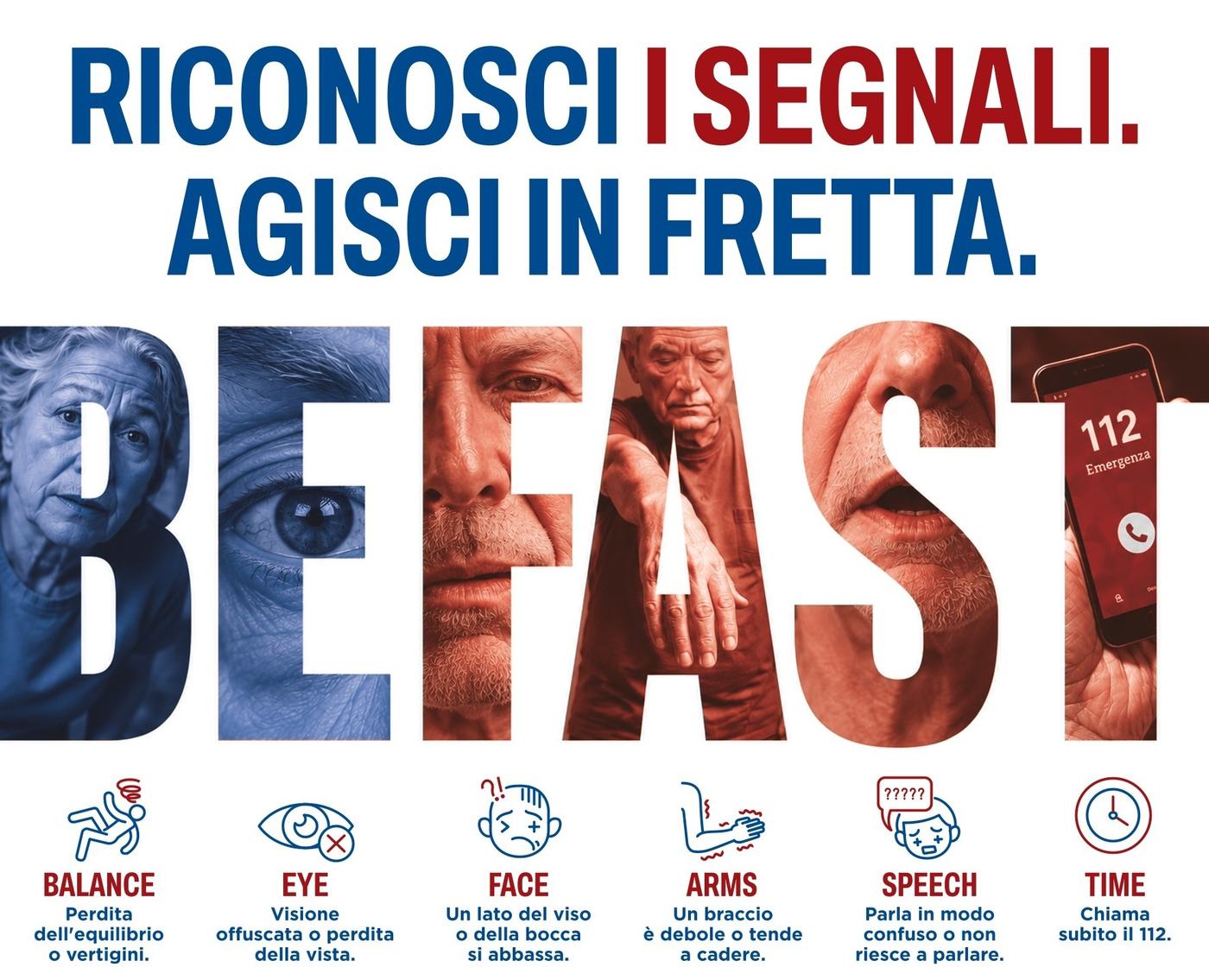 BE FAST - Riconoscere i sintomi e chiamare subito il 112 può salvare la vita e ridurre la disabilità